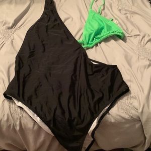 Green and black swimsuit